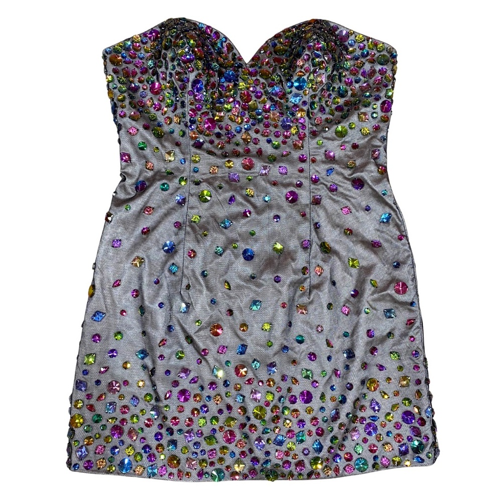 COYA Collection Strapless Mini Dress Multicolor Hand Beaded Women’s Large